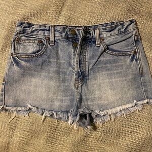 Free People Light Blue Frayed Jean Shorts